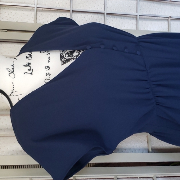 Madewell navy blue v-neck with button short sleeves wide leg romper 0 - Picture 2 of 11